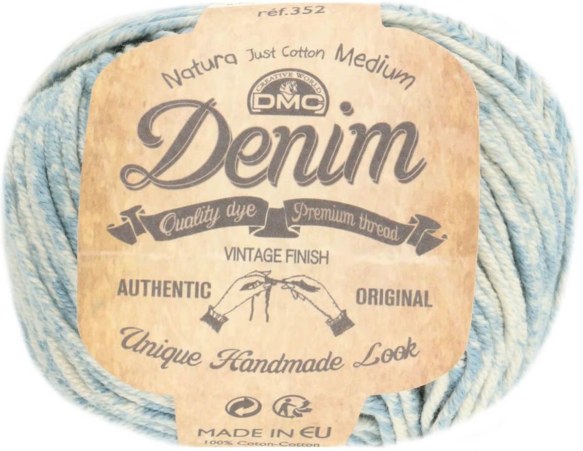 DMC COTTON NATURA DENIM  [ GEMELEERD ] 137 L.BLAUW. PAK MET 10 BOLLEN a 50 GRAM. KL.NUM. GM265. INCL. Gratis Digitale vinger haak en brei toerenteller